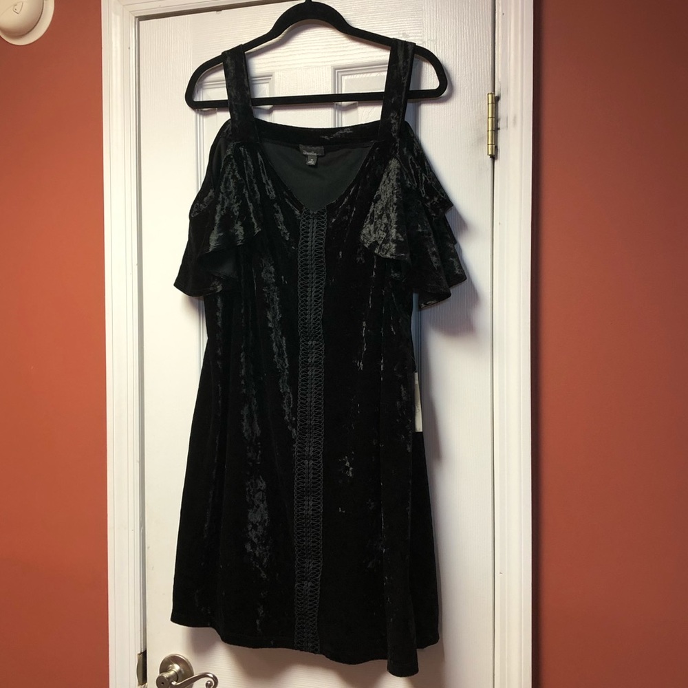 Black Velvet Cold Shoulder Dress